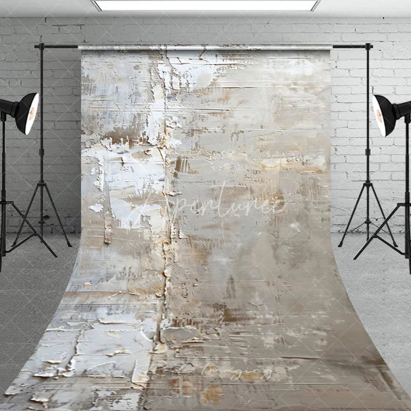 Aperturee - Aperturee Textured White Beige Grey Abstract Paint Stroke Sweep Backdrop Modern Rustic Photography Background