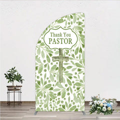 Aperturee - Aperturee Thank You Pastor Half Moon Arch Backdrop Greenery Christian Cross Theme Church Appreciation Day and Holiday Event
