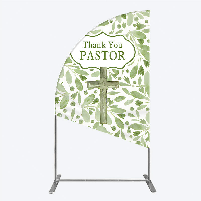 Aperturee - Aperturee Thank You Pastor Half Moon Arch Backdrop Greenery Christian Cross Theme Church Appreciation Day and Holiday Event