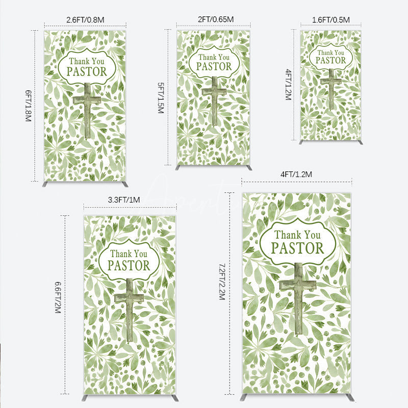Aperturee - Aperturee Thank You Pastor Rectangle Backdrop Greenery Christian Cross Theme Church Appreciation Day and Holiday Event Decor