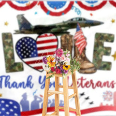 Aperturee - Aperturee Thank You Veterans Backdrop Patriotic Military Appreciation Banner American Flag Boots Jet Party Decorations