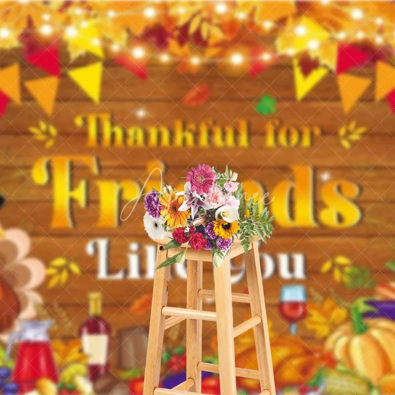 Aperturee - Aperturee Thankful for Friends Backdrop Thanksgiving Feast Wood Party Photography Background