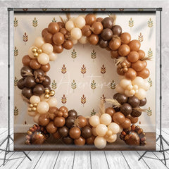 Aperturee - Aperturee Thanksgiving Balloon Arch Backdrop Turkey Brown Cream Balloon Background Boho Fall Harvest Holiday Party Decoration