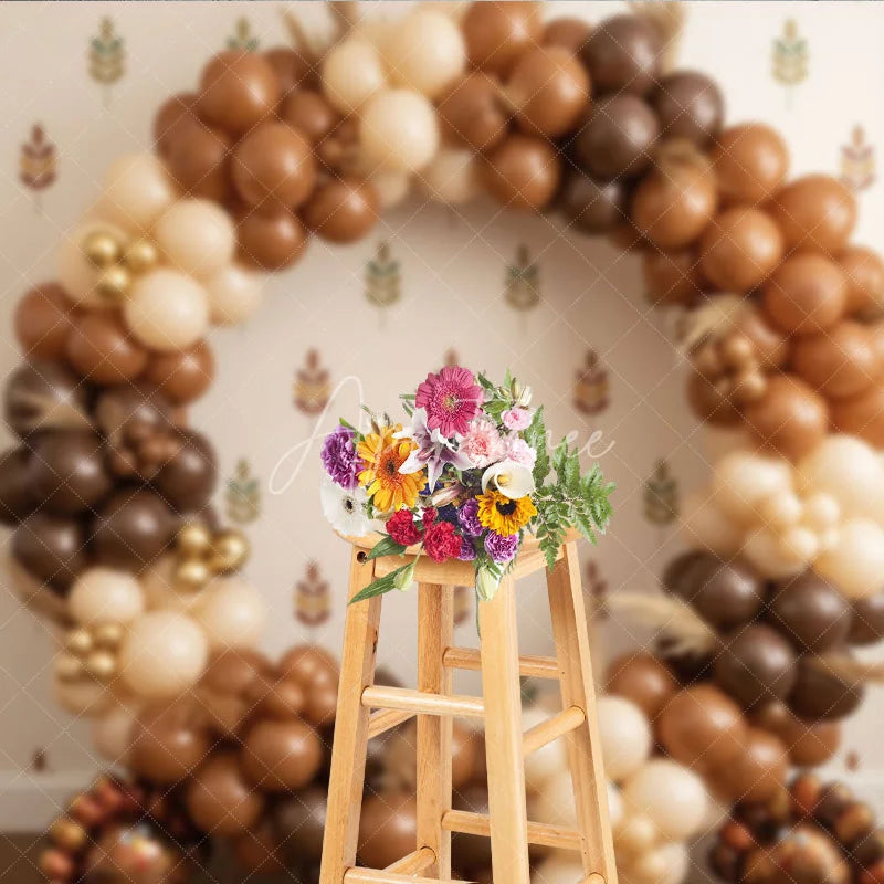 Aperturee - Aperturee Thanksgiving Balloon Arch Backdrop Turkey Brown Cream Balloon Background Boho Fall Harvest Holiday Party Decoration