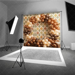 Aperturee - Aperturee Thanksgiving Balloon Arch Backdrop Turkey Brown Round Garland Background Boho Fall Leaf Wallpaper Party Decoration