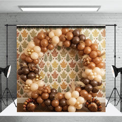 Aperturee - Aperturee Thanksgiving Balloon Arch Backdrop Turkey Brown Round Garland Background Boho Fall Leaf Wallpaper Party Decoration