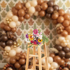 Aperturee - Aperturee Thanksgiving Balloon Arch Backdrop Turkey Brown Round Garland Background Boho Fall Leaf Wallpaper Party Decoration