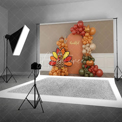 Aperturee - Aperturee Thanksgiving Balloon Arch Backdrop Turkey Pumpkin Photography Background Fall Harvest Thankful Party Decoration Prop