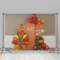 Aperturee - Aperturee Thanksgiving Balloon Arch Backdrop Turkey Pumpkin Photography Background Fall Harvest Thankful Party Decoration Prop