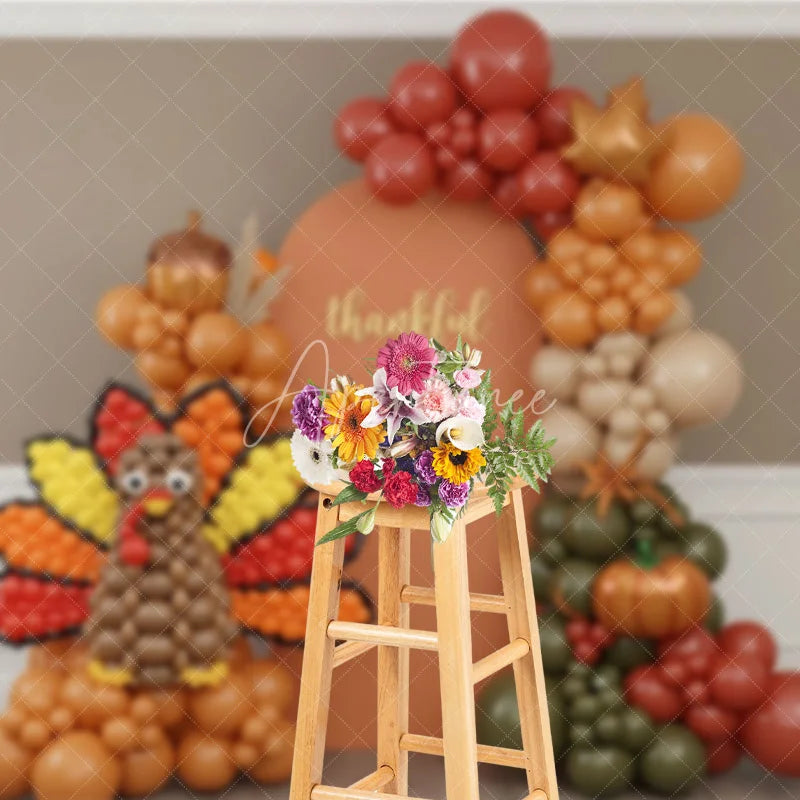 Aperturee - Aperturee Thanksgiving Balloon Arch Backdrop Turkey Pumpkin Photography Background Fall Harvest Thankful Party Decoration Prop
