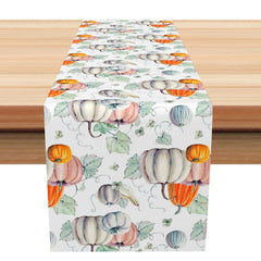 Aperturee - Aperturee Thanksgiving Harvest Table Runner with Pumpkins Rustic Autumn Vibe Modern Farmhouse Kitchen Dining Room Decor