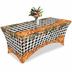 Aperturee - Aperturee Thanksgiving Pumpkin Leaves Mushroom Stretch Table Cover