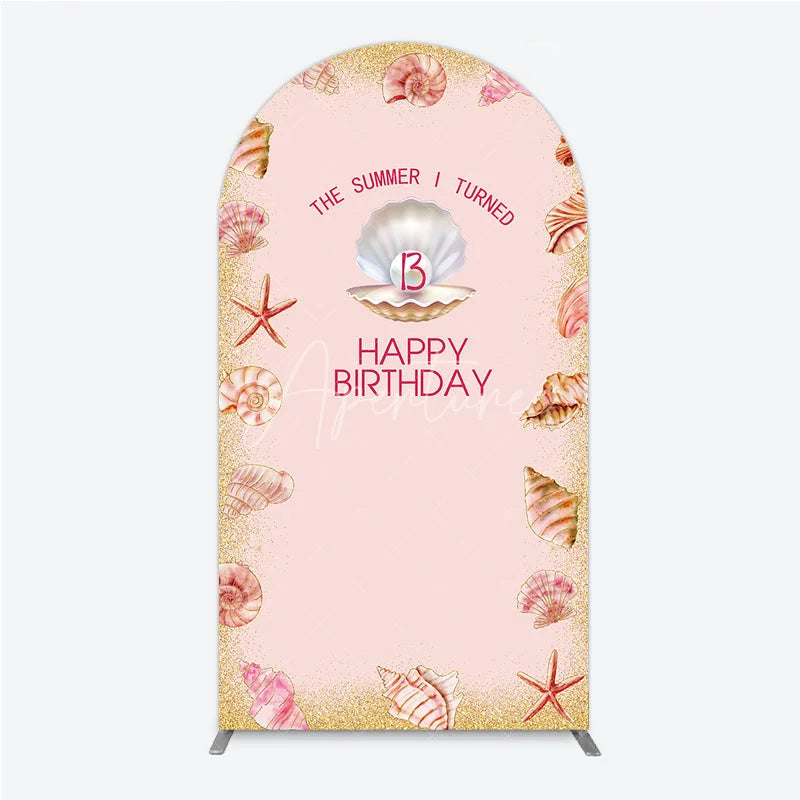 Aperturee - Aperturee The Summer I Turned 13 Arch Backdrop for Birthday Beach and Seashell Theme Under the Sea Party Photo Booth