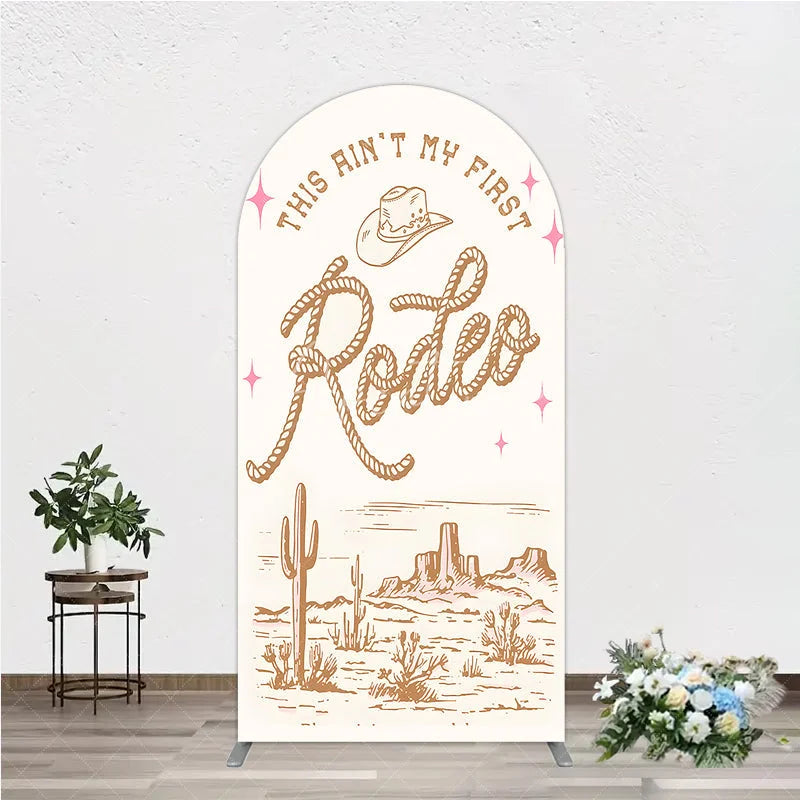 Aperturee - Aperturee This Ain’t My First Rodeo Arch Backdrop Western Cowboy Themed Birthday Desert Cactus Party Photo Booth Decor