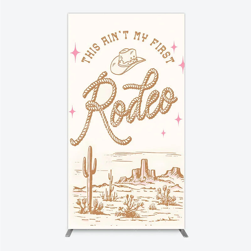 Aperturee - Aperturee This Ain’t My First Rodeo Rectangle Backdrop Western Cowboy Themed Birthday Desert Cactus Party Photo Booth Decor