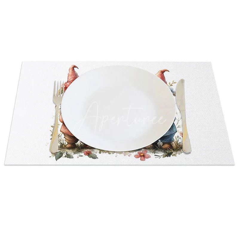 Aperturee - Aperturee Three Gnomes Holding Hearts Set of 4 Placemats Best Friends Valentine Decoration Cute Trio Table Mat