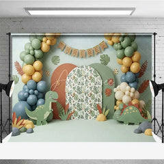 Aperturee - Aperturee Three Rex Birthday Backdrop Dinosaur Jungle Safari Photography Background 3rd Birthday Party Decoration Prop