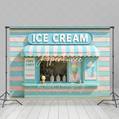 Aperturee - Aperturee Tiffany Green Pink Ice Cream Shop Photo Backdrop