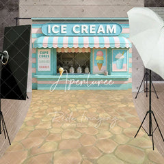 Aperturee - Aperturee Tiffany Green Pink Ice Cream Shop Sweep Photo Backdrop