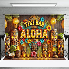 Aperturee - Aperturee Tiki Bar Aloha Tropical Holiday Backdrop Summer Beach Party Decor with Glowing Lanterns and Wooden Totems