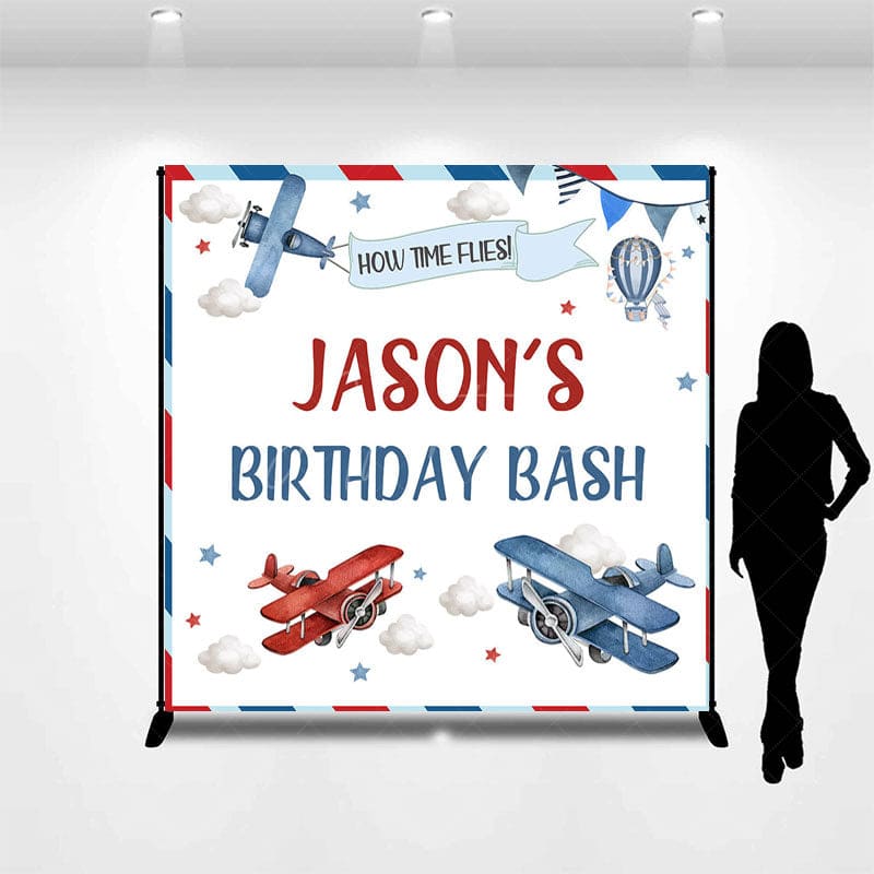 Aperturee - Aperturee Time Flies Plane Clouds Custom Birthday Backdrop