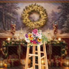 Aperturee - Aperturee Traditional Christmas Photography Backdrop Red Wall with Nutcrackers and Wreath Holiday Mini Session Background