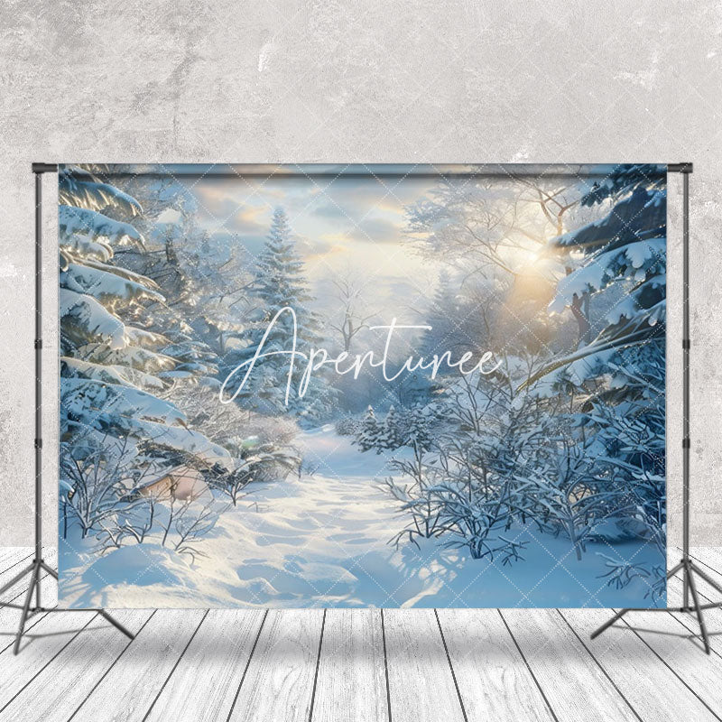 Aperturee - Aperturee Tranquil Snow Forest Winter Sky Photography Backdrop