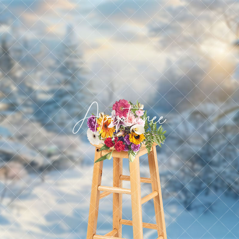 Aperturee - Aperturee Tranquil Snow Forest Winter Sky Photography Backdrop