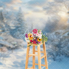 Aperturee - Aperturee Tranquil Snow Forest Winter Sky Photography Backdrop