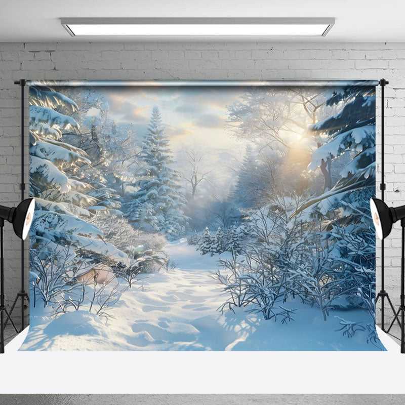 Aperturee - Aperturee Tranquil Snow Forest Winter Sky Photography Backdrop