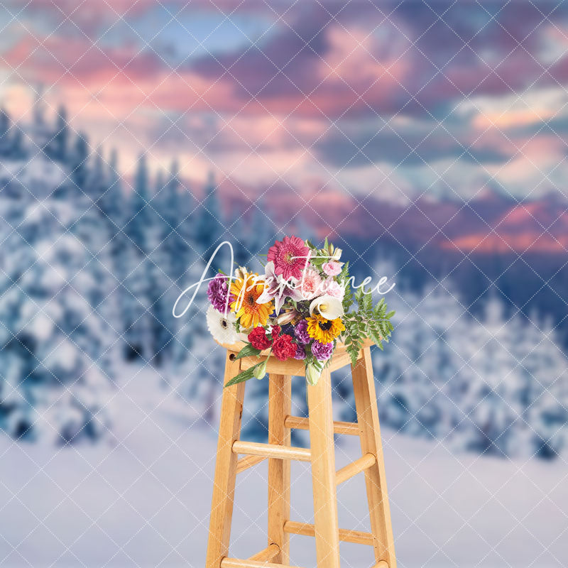 Aperturee - Aperturee Tranquil Snowy Forest Sky Gradient Winter Backdrop