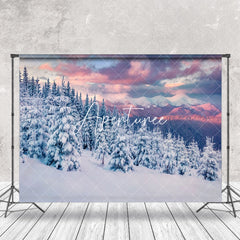 Aperturee - Aperturee Tranquil Snowy Forest Sky Gradient Winter Backdrop
