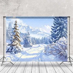 Aperturee - Aperturee Tranquil Winter Path With Snowy Tree White Backdrop