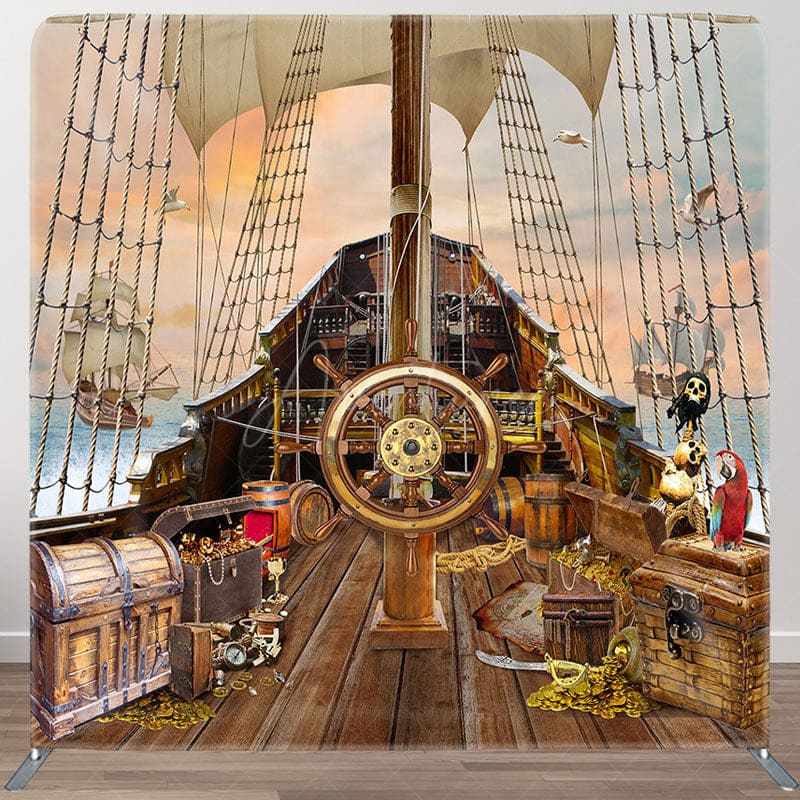 Aperturee - Aperturee Treasure Pirate Galleon Birthday Pillow Cover Backdrop