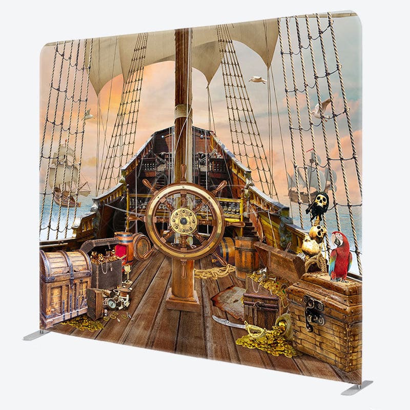 Aperturee - Aperturee Treasure Pirate Galleon Birthday Pillow Cover Backdrop