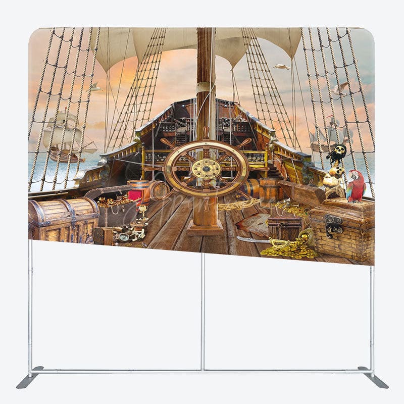 Aperturee - Aperturee Treasure Pirate Galleon Birthday Pillow Cover Backdrop