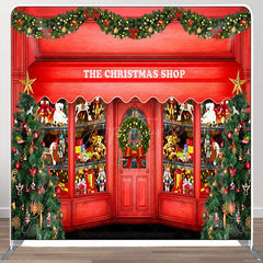 Aperturee - Aperturee Trees And Red Christmas Shop Party Backdrop Cover