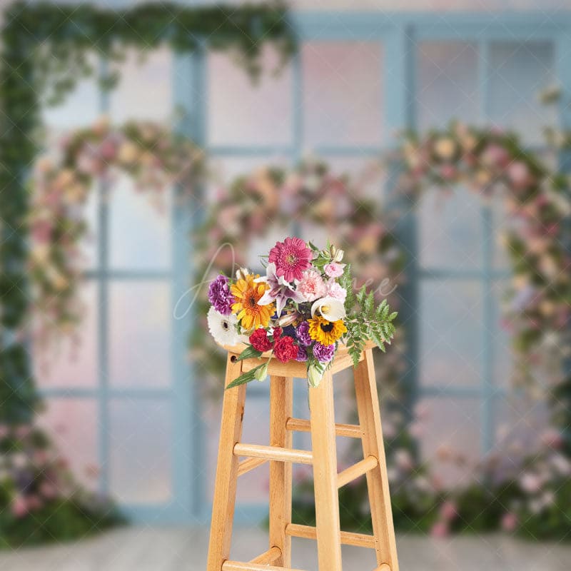 Aperturee - Aperturee Triple Floral Arch Blue Door Sweet Wedding Backdrop