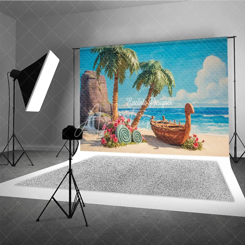 Aperturee - Aperturee Tropical Beach Backdrop Island Voyager Boat Photo Background Palm Trees Ocean Party Supplies for Luau Birthday