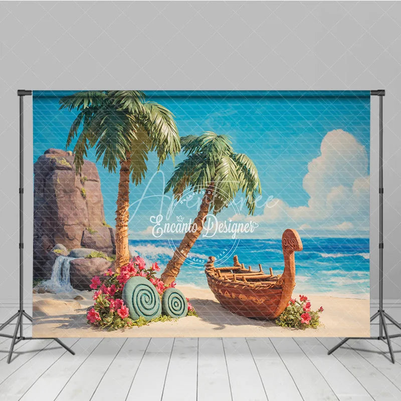 Aperturee - Aperturee Tropical Beach Backdrop Island Voyager Boat Photo Background Palm Trees Ocean Party Supplies for Luau Birthday