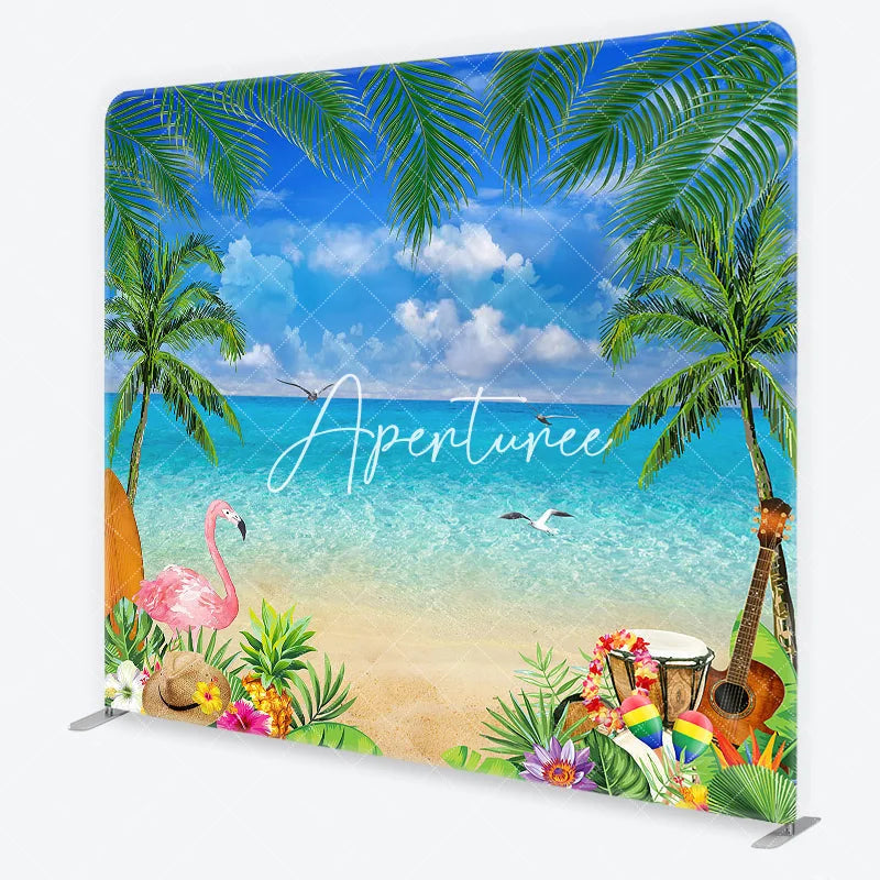Aperturee - Aperturee Tropical Beach Flamingo Summer Luau Square Double-Sided Backdrop Hawaiian Island Aloha Party Decoration