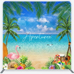 Aperturee - Aperturee Tropical Beach Flamingo Summer Luau Square Double-Sided Backdrop Hawaiian Island Aloha Party Decoration