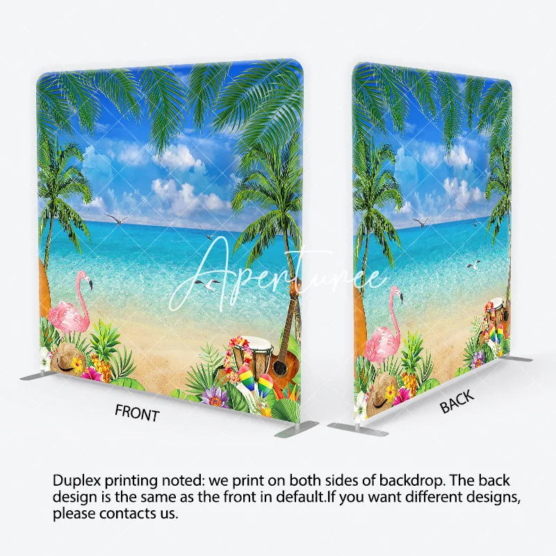 Aperturee - Aperturee Tropical Beach Flamingo Summer Luau Square Double-Sided Backdrop Hawaiian Island Aloha Party Decoration