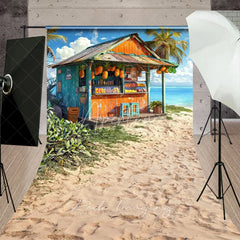 Aperturee - Aperturee Tropical Beach Fruit Stand Summer Photography Backdrop Ocean View Sand Sweep Portrait Studio Background