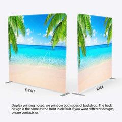Aperturee - Aperturee Tropical Beach Tension Fabric Backdrop Summer Ocean with Blue Sky and Palm Trees Paradise Island Photo Prop
