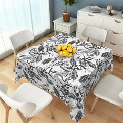 Aperturee - Aperturee Tropical Black and White Palm Leaf Rectangle Tablecloth Exotic Sketch Botanical Table Cover