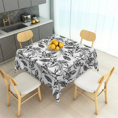 Aperturee - Aperturee Tropical Black and White Palm Leaf Rectangle Tablecloth Exotic Sketch Botanical Table Cover