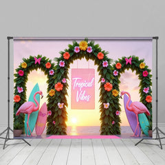 Aperturee - Aperturee Tropical Flamingo Floral Hawaii Surf Board Backdrop