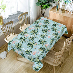 Aperturee - Aperturee Tropical Flamingo Rectangle Tablecloth with Palm Trees Blue Hawaiian Luau Summer Beach Party Dining Decor