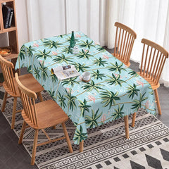 Aperturee - Aperturee Tropical Flamingo Rectangle Tablecloth with Palm Trees Blue Hawaiian Luau Summer Beach Party Dining Decor